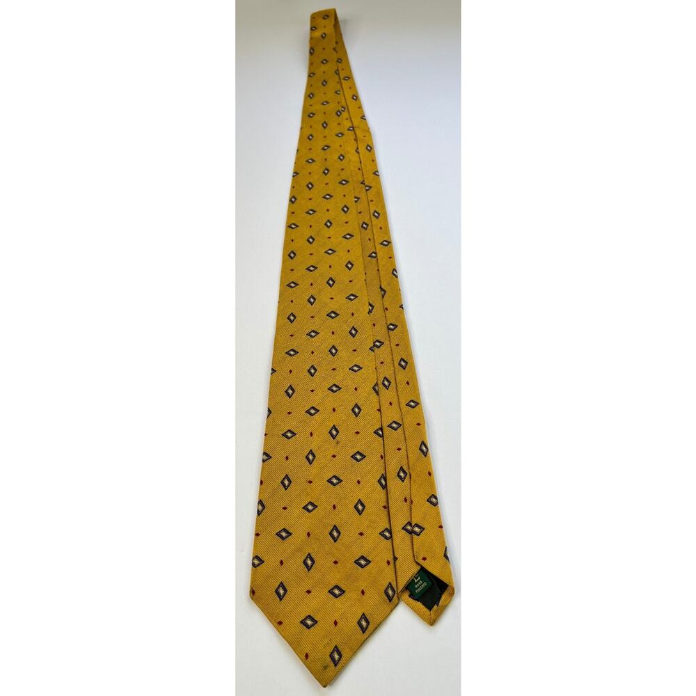Lauren Ralph Lauren Yellow Silk Tie Blue Red Diamond Geometric USA Made